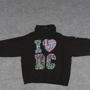 Vintage SAAD Collection Hoodie Womens L Black Print I Love Washington DC Graphic
